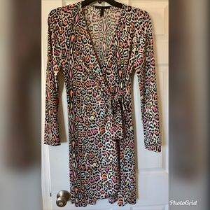 BCBG rainbow leopard print wrap dress